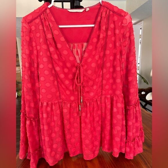 Soft Surroundings Tops - Soft Surroundings Besito Blouse red polka dot bell sleeve sz M
